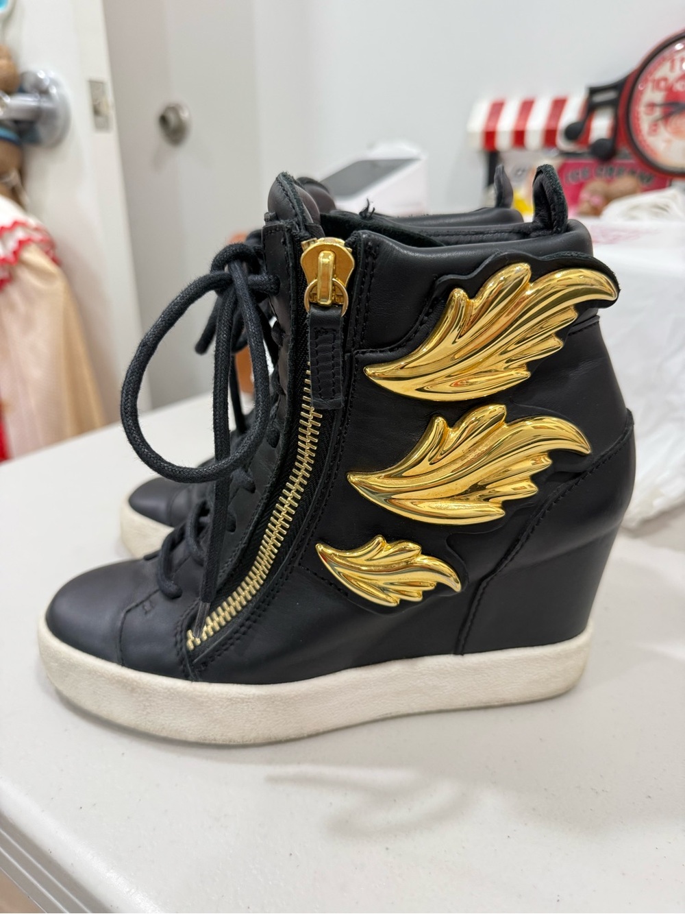 Giuseppe Zanotti Black Leather Wings High Top Sneakers 37